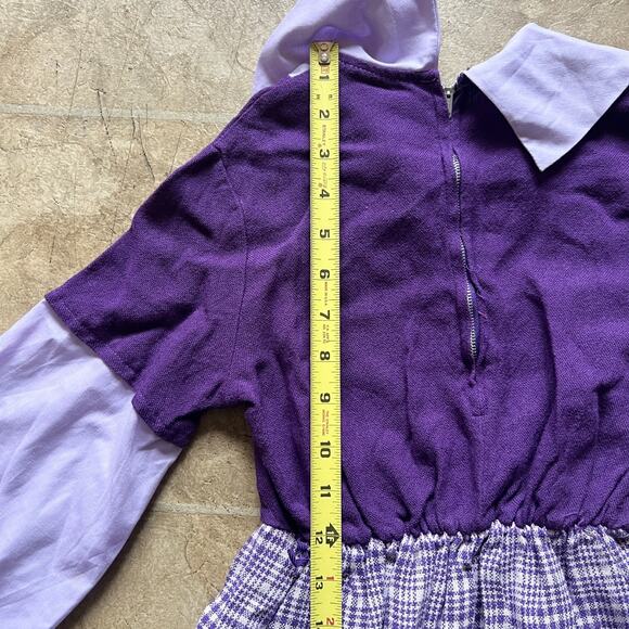Vtg 70s Girls Purple Plaid Swing Dress Pointed Collar Mod Preppy Academia School - Picture 7 of 9